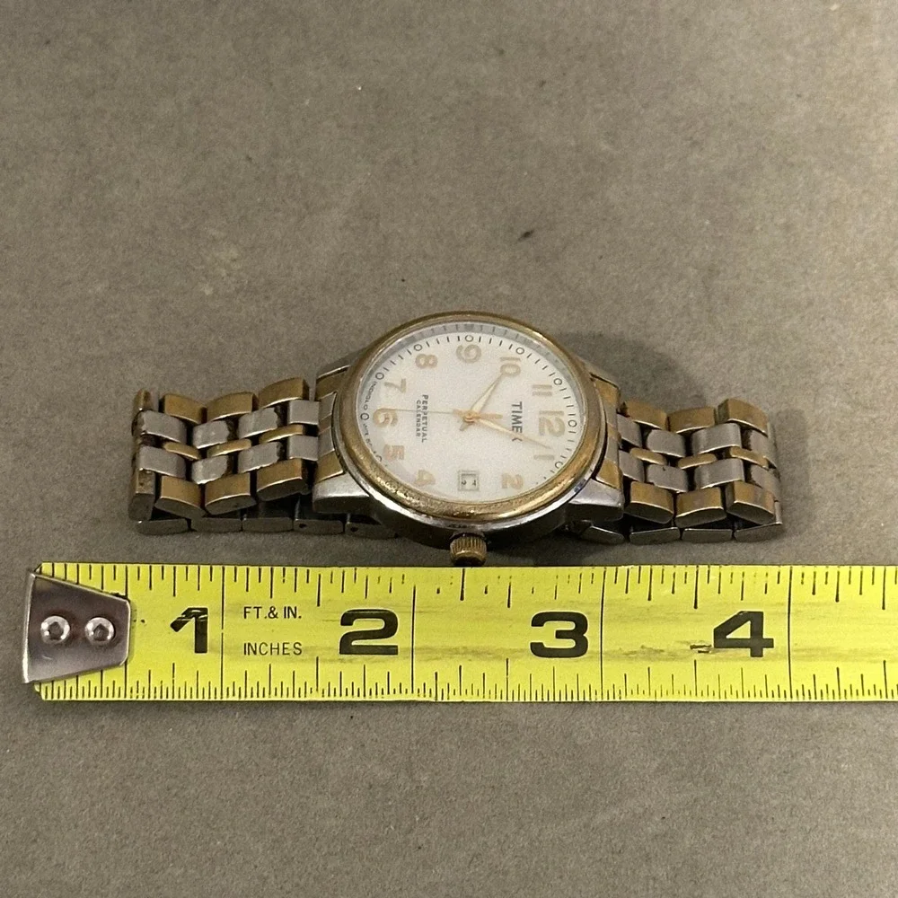 Timex Perpetual Calendar Two Tone Indiglo Watch White Dial WR 50M T2K621